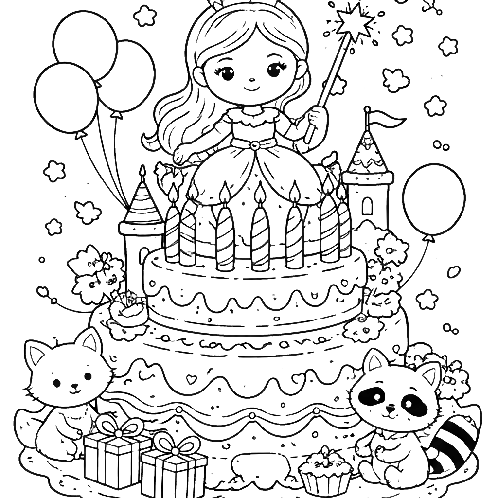 Princess on a Birthday Cake Coloring Page