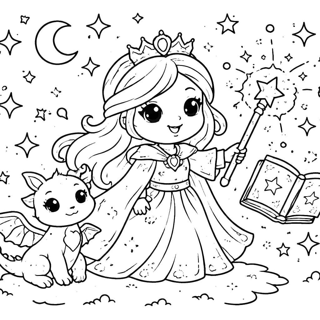 Enchanting Princess Sorceress Coloring Page for Kids