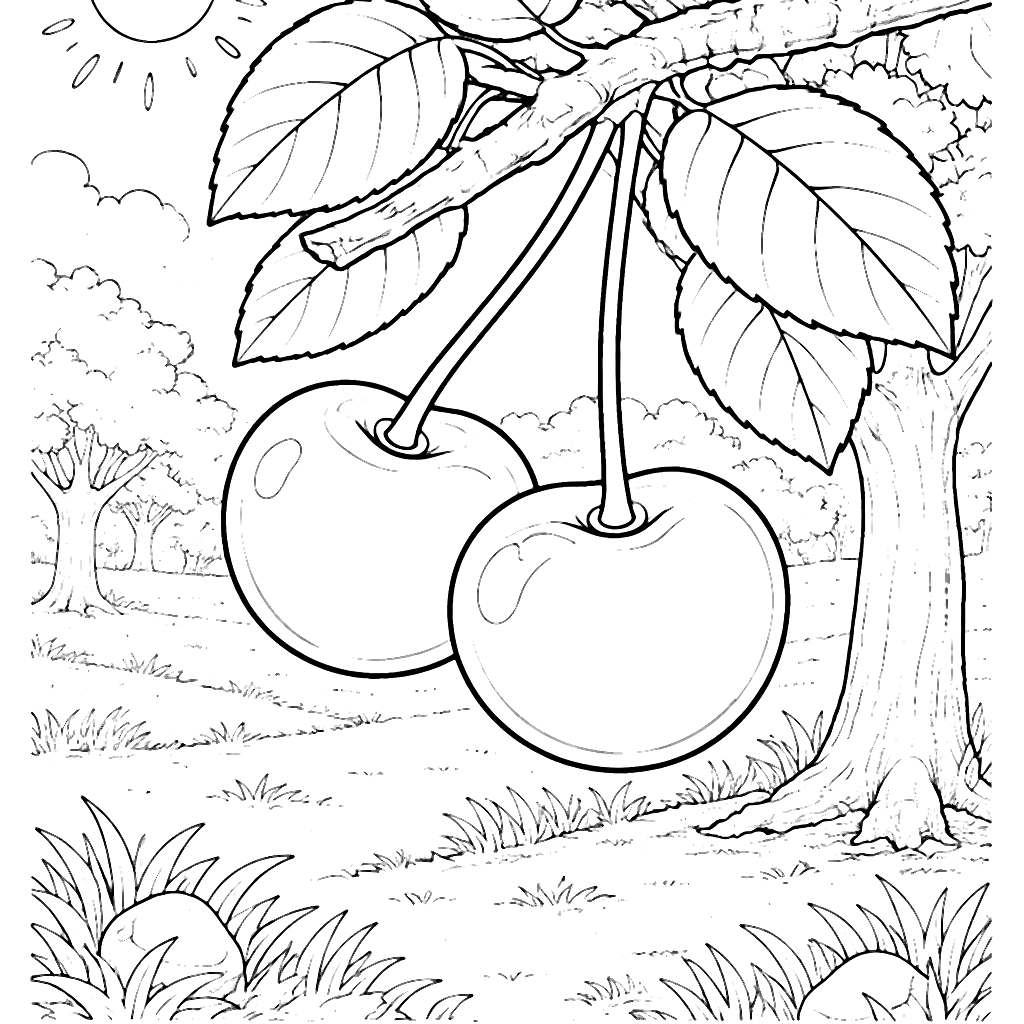 Ripe Cherry Coloring Page for Kids