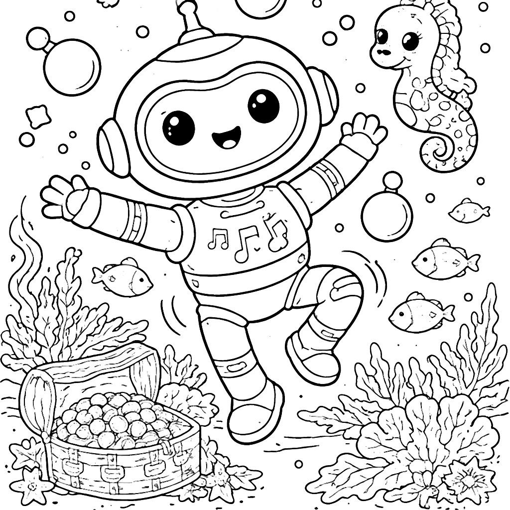 Underwater Robot Dancing with Bubbles Coloring Page