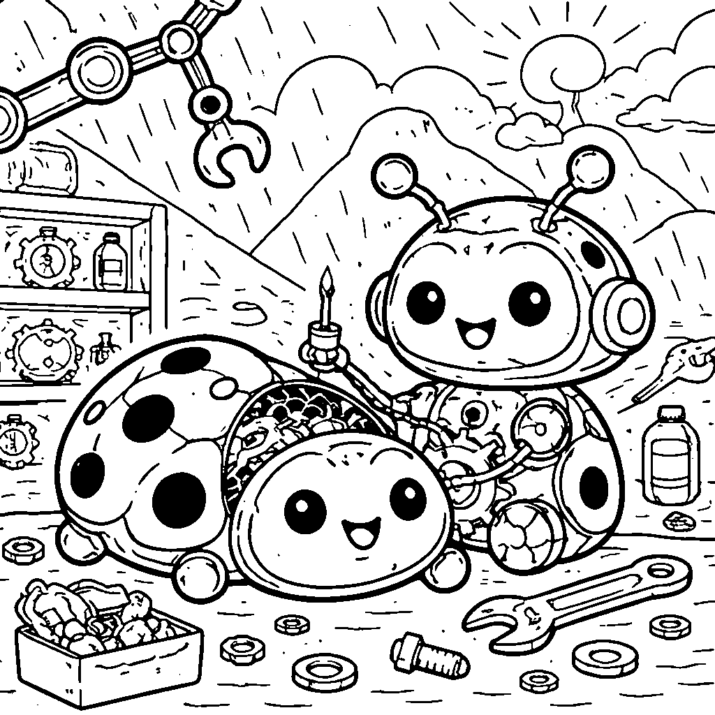Meet the Robot Ladybug Mechanic: A Fun Coloring Adventure!