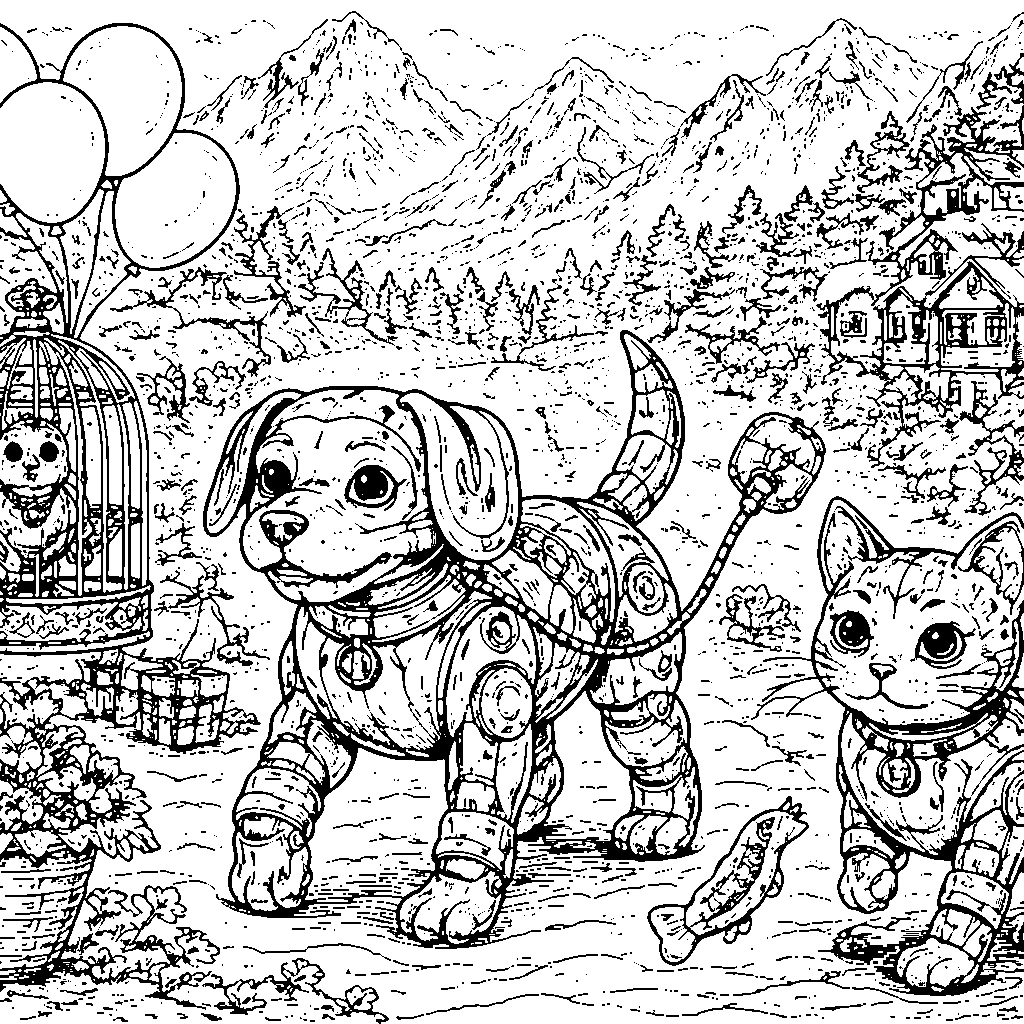 Robot Pet Parade Coloring Page for Kids