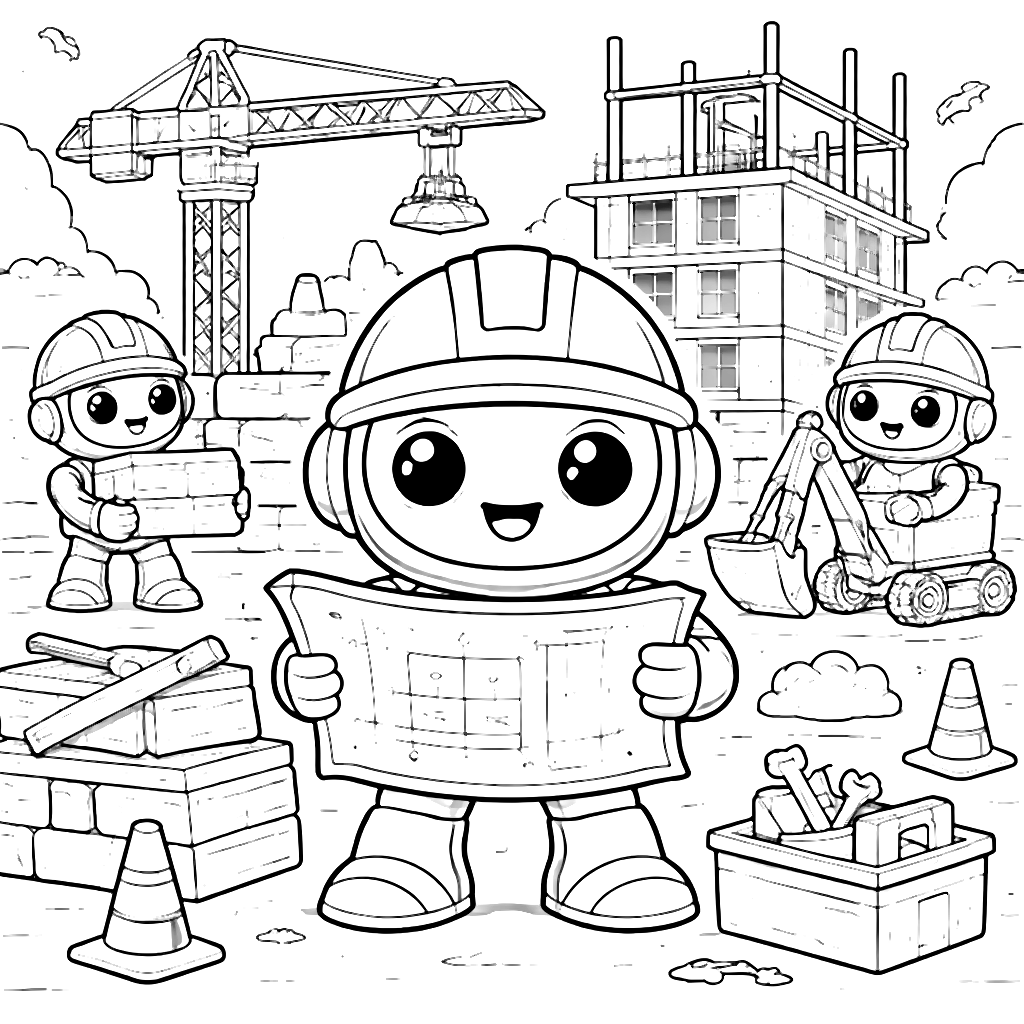 Robots at Work: Fun Coloring Page for Kids
