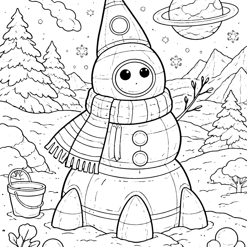 Rocket Winter Wonderland Coloring Page for Kids