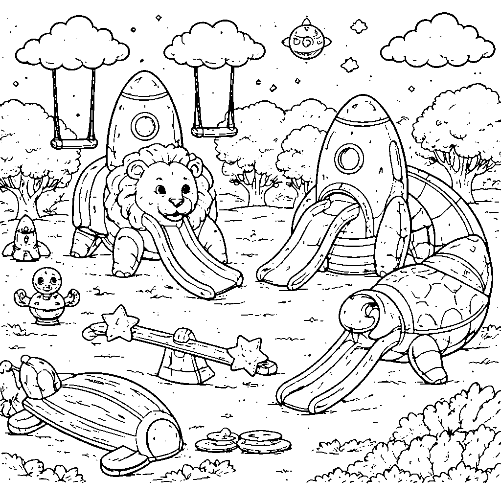 Rocket Playground Coloring Page