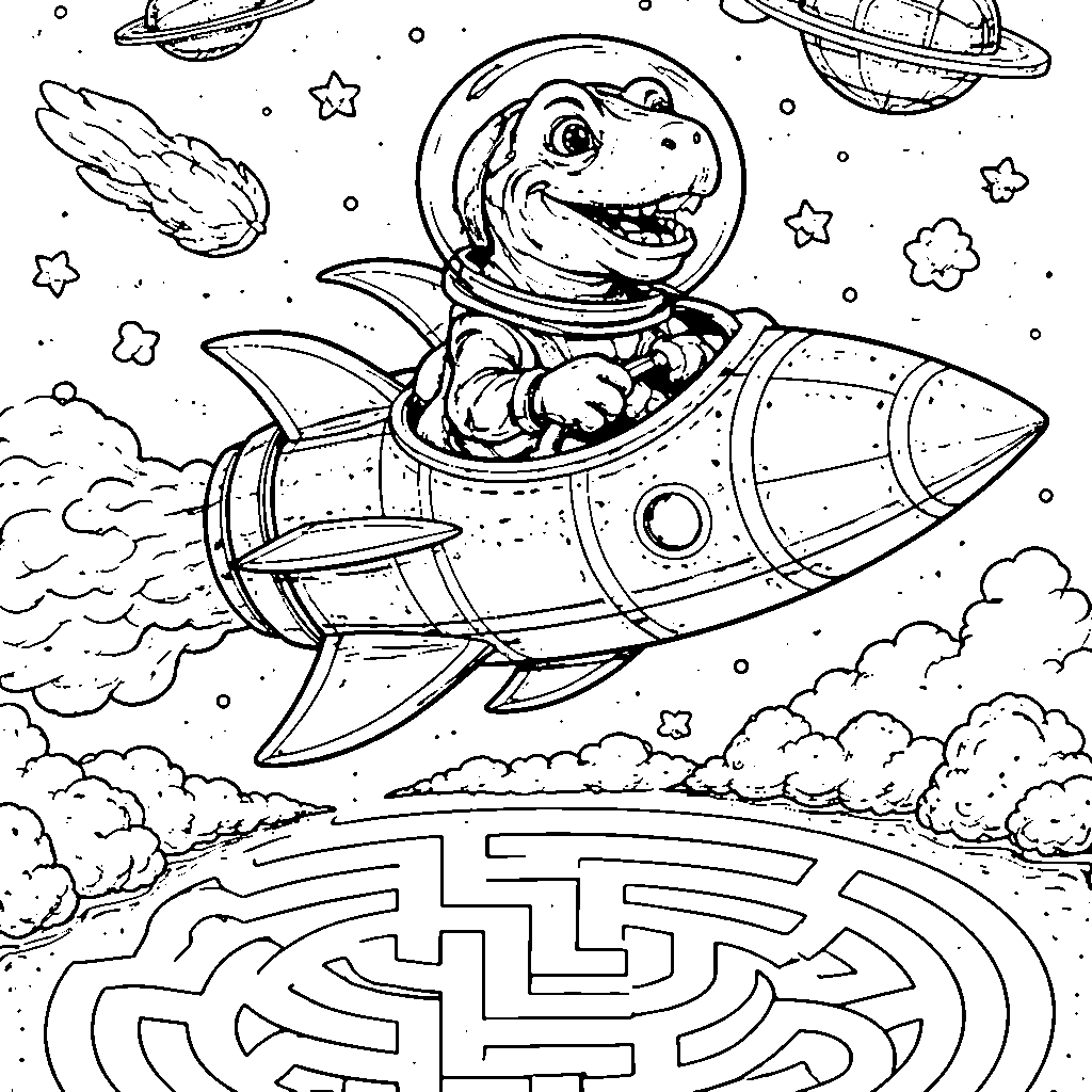 Rocket-Powered Dinosaur Coloring Page