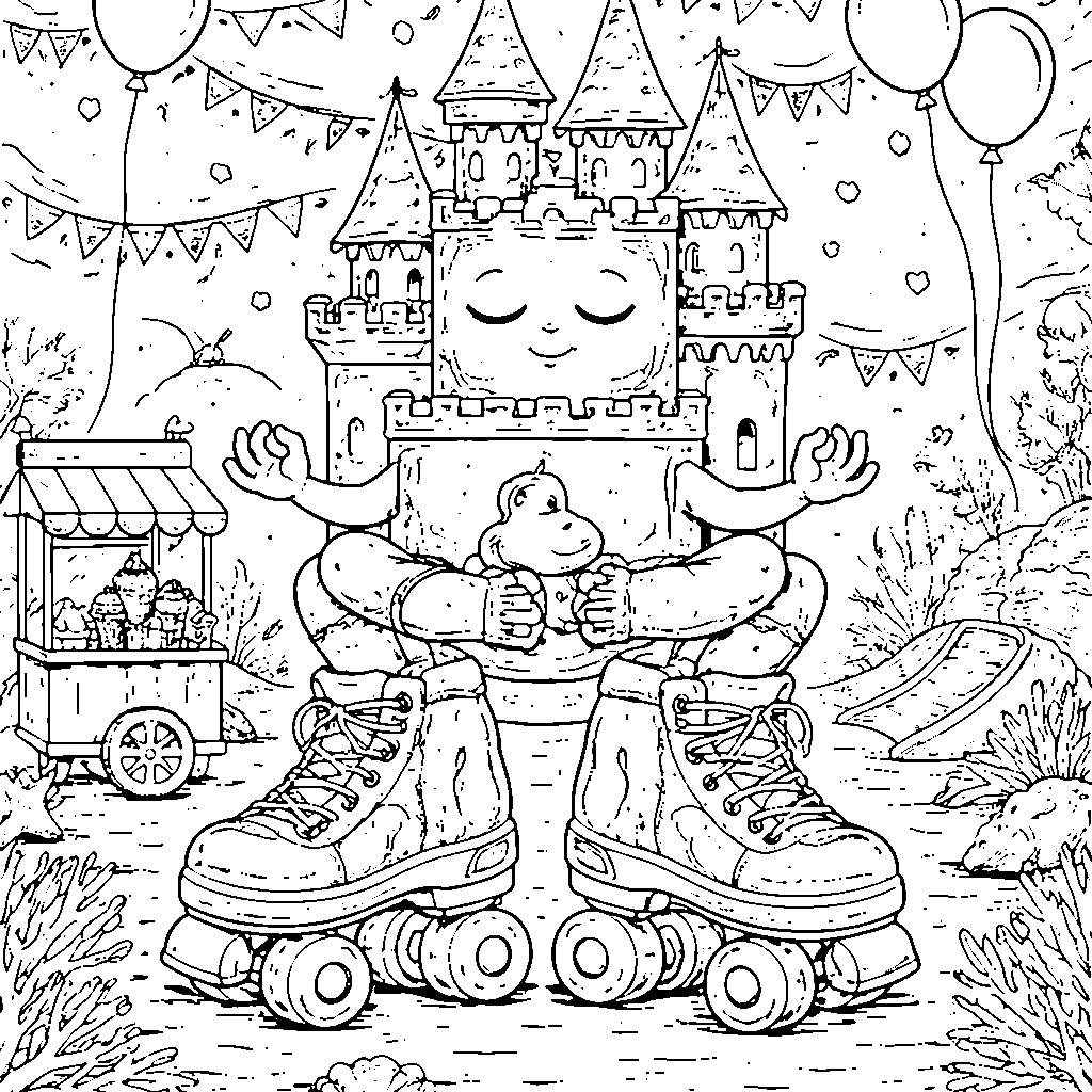 Roller Skating Castle Adventure Coloring Page