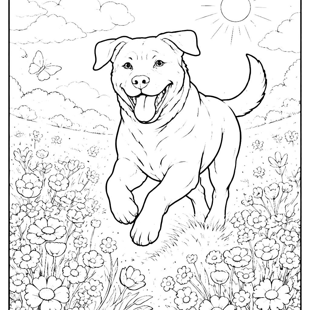 Rottweiler Running Through a Sunny Meadow Coloring Page