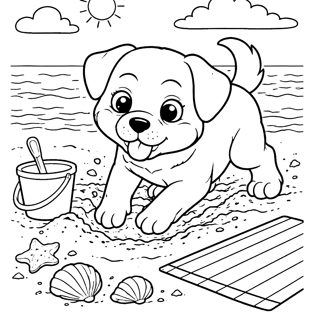 Rottweiler Digging in the Sand - Fun Coloring Page
