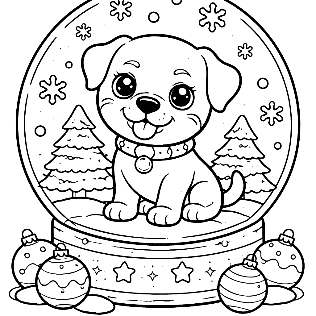 Rottweiler in a Snow Globe Coloring Page