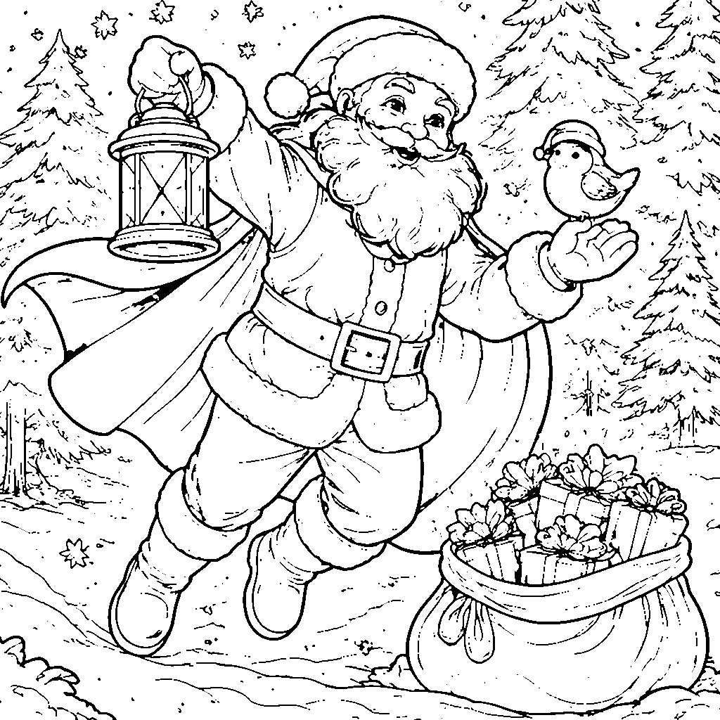 Colorful Santa Claus Coloring Page for Kids