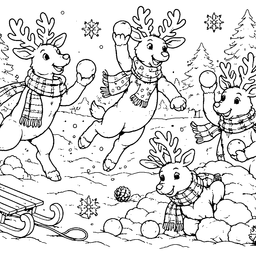 Santa's Reindeer Playing in the Snow