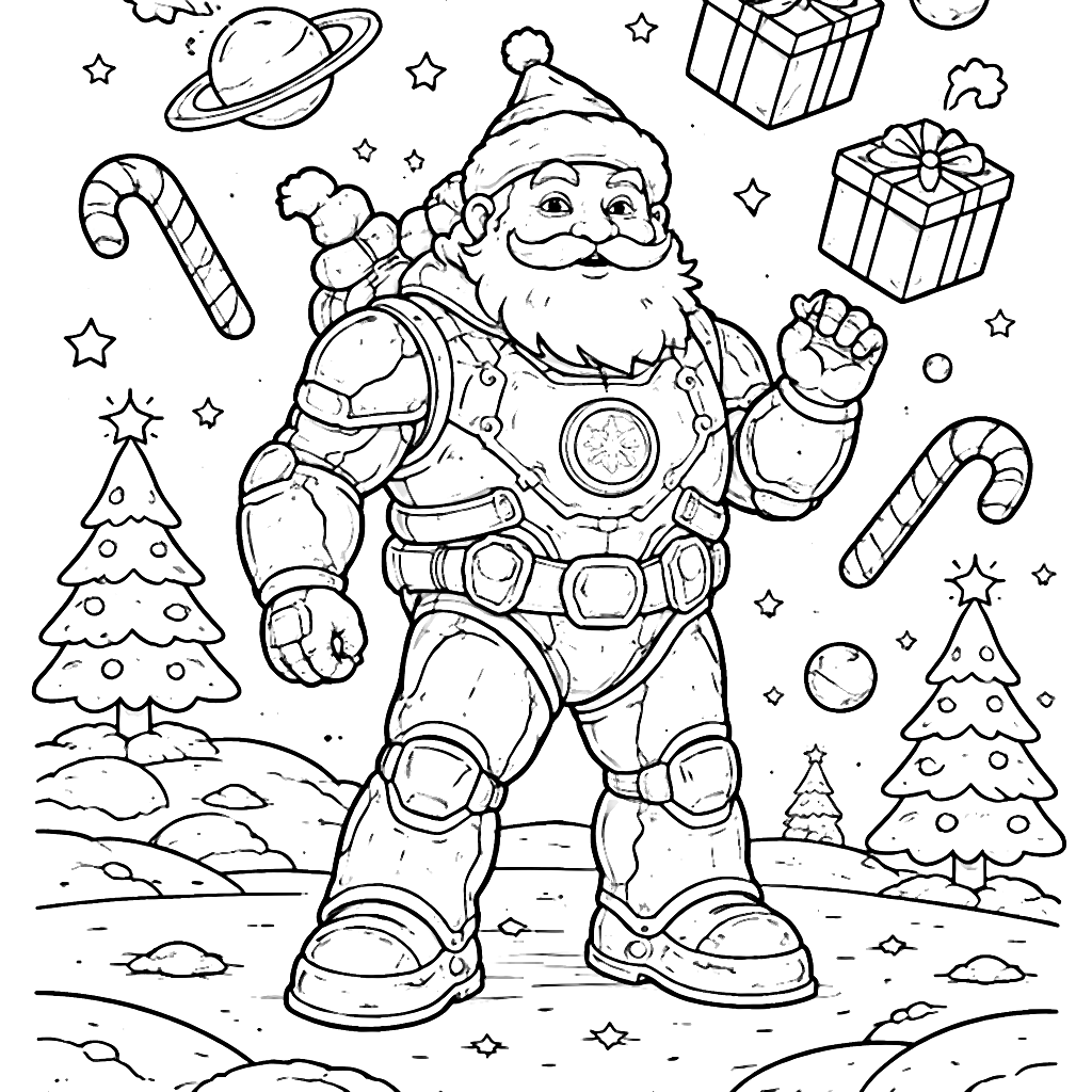Santa with a Tiny Hat in a Whimsical Space Landscape