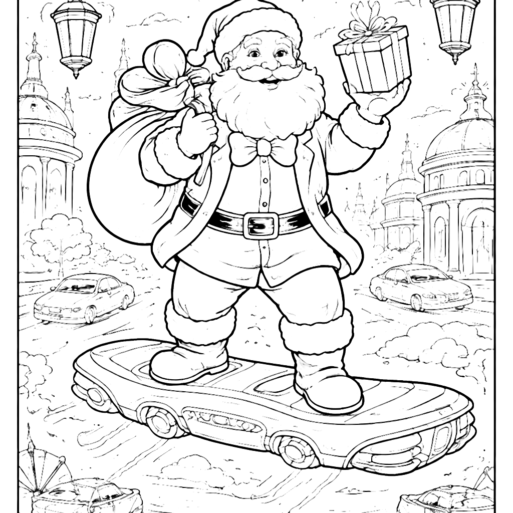 Futuristic Santa Coloring Page with Vintage Touches