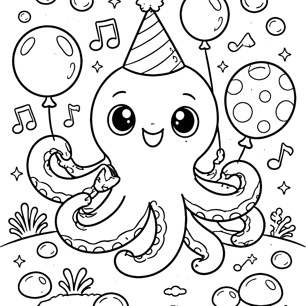 Sassy Octopus Coloring Page: Underwater Bubble Party Fun