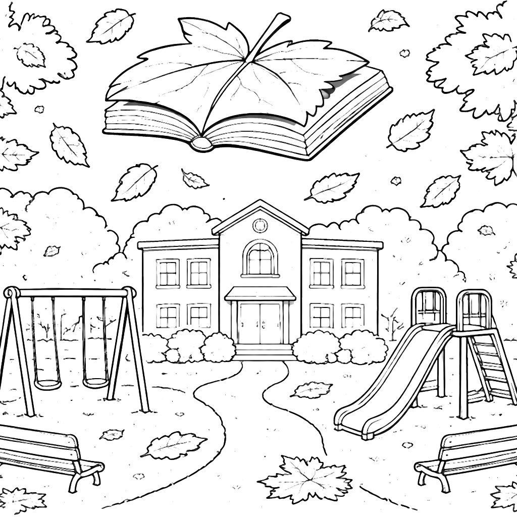 Autumn School Playground Coloring Page for Kids