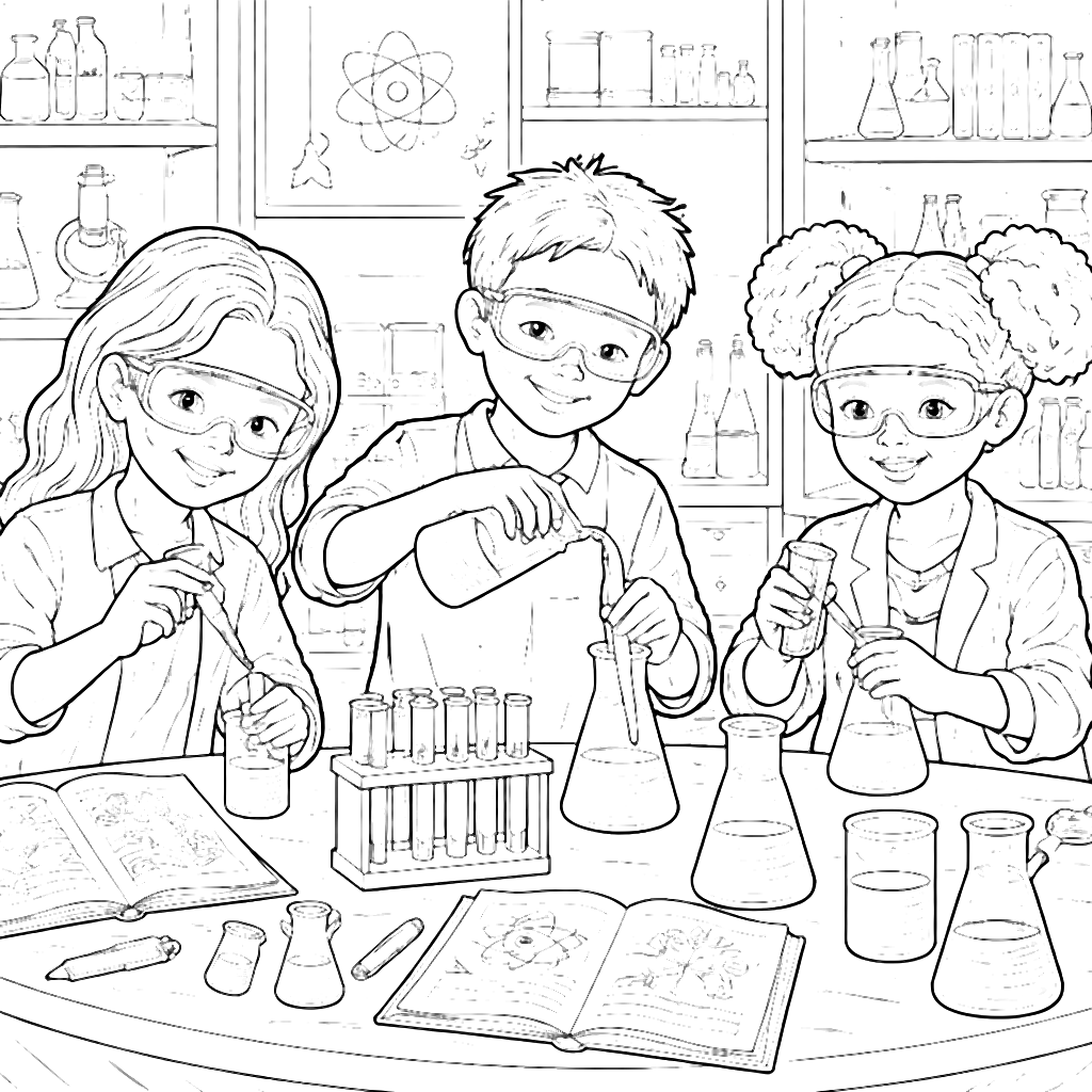 Engaging School Science Experiment Coloring Page