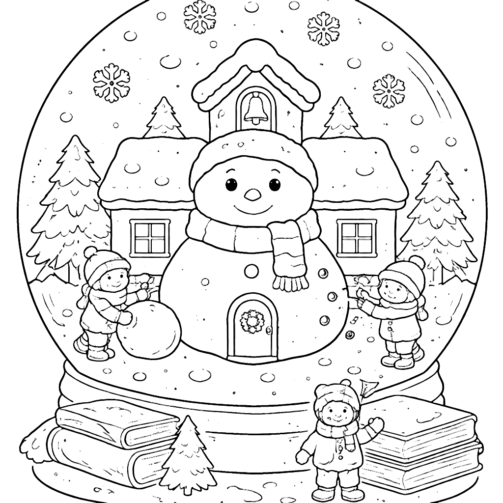 Winter Wonderland School Snow Globe Coloring Page