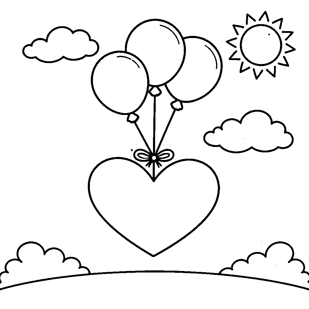 Heart with Balloons Coloring Page
