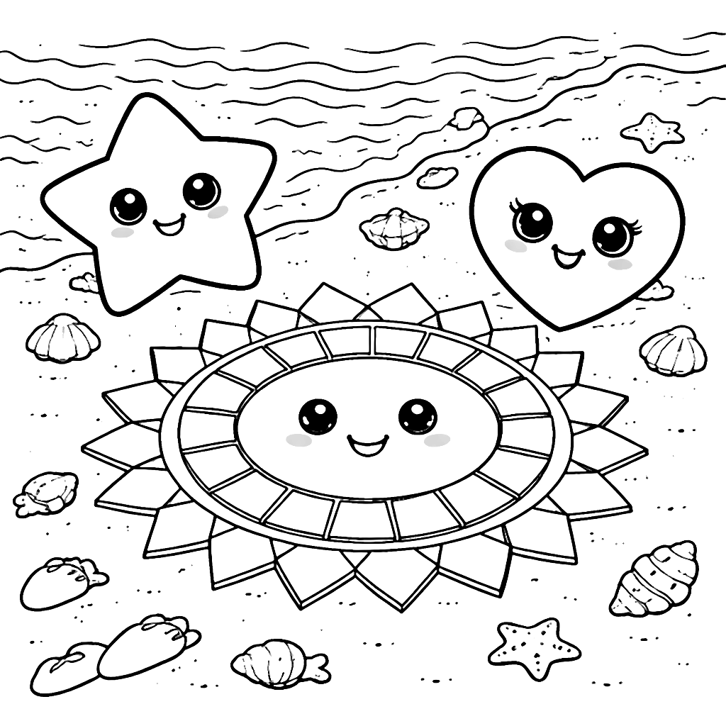 Geometric Shapes Coloring Page at the Beach