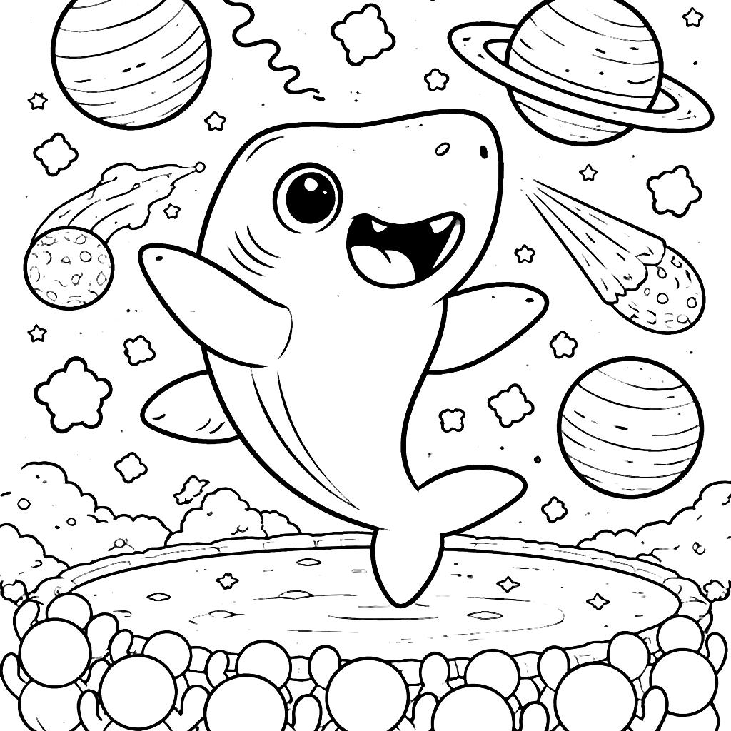 Dancing Shark in Outer Space Coloring Page