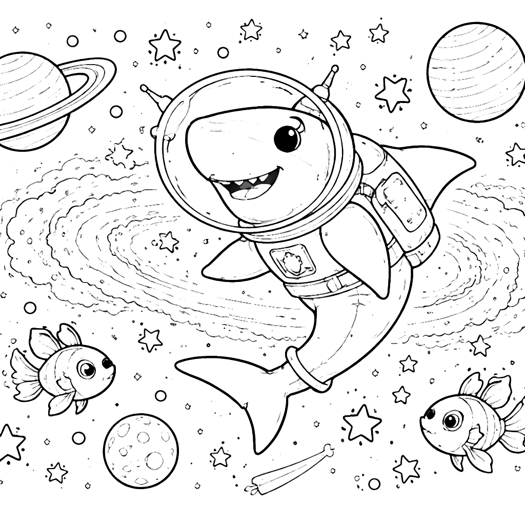 Shark Astronaut Coloring Page: Explore Outer Space