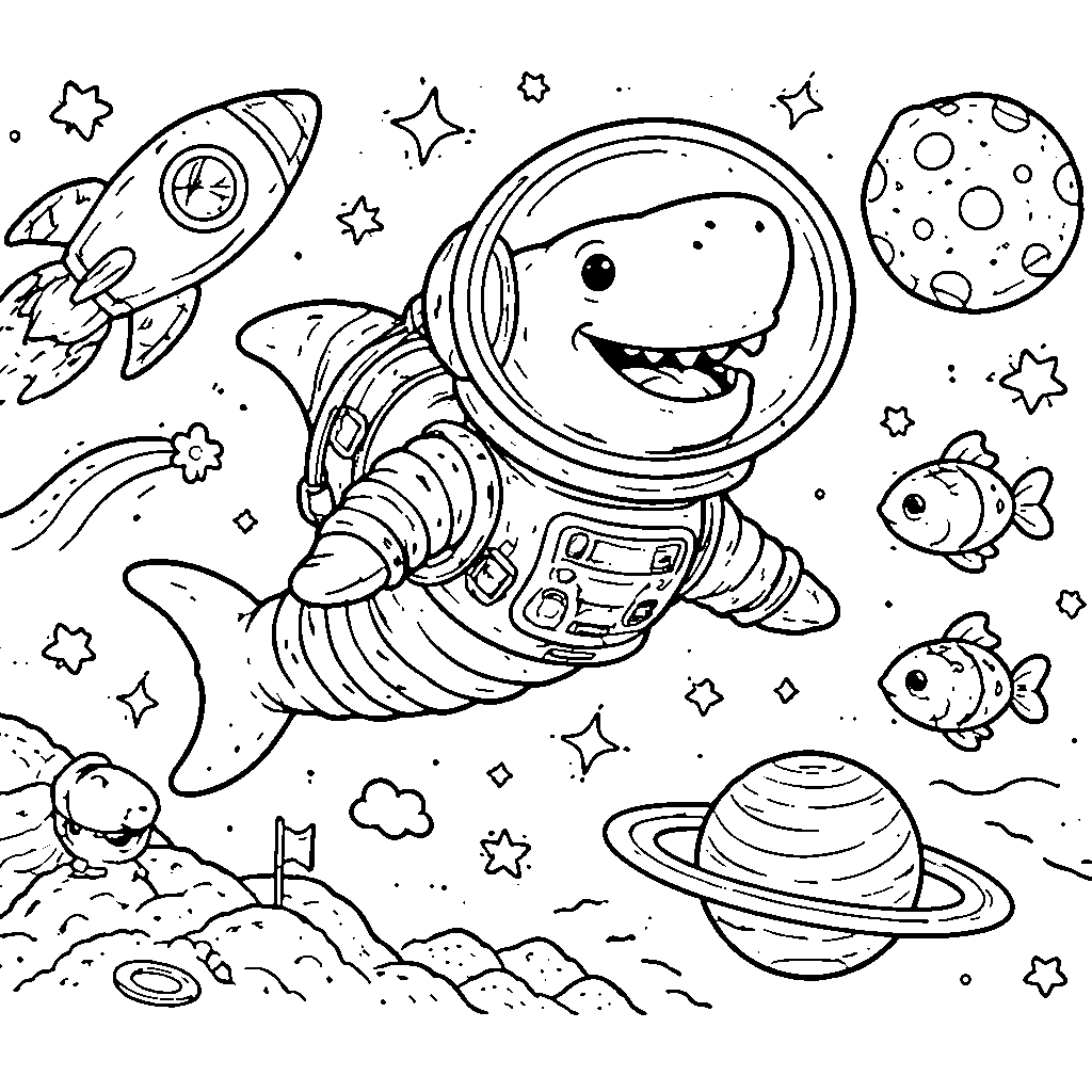 Shark Space Explorer Coloring Page
