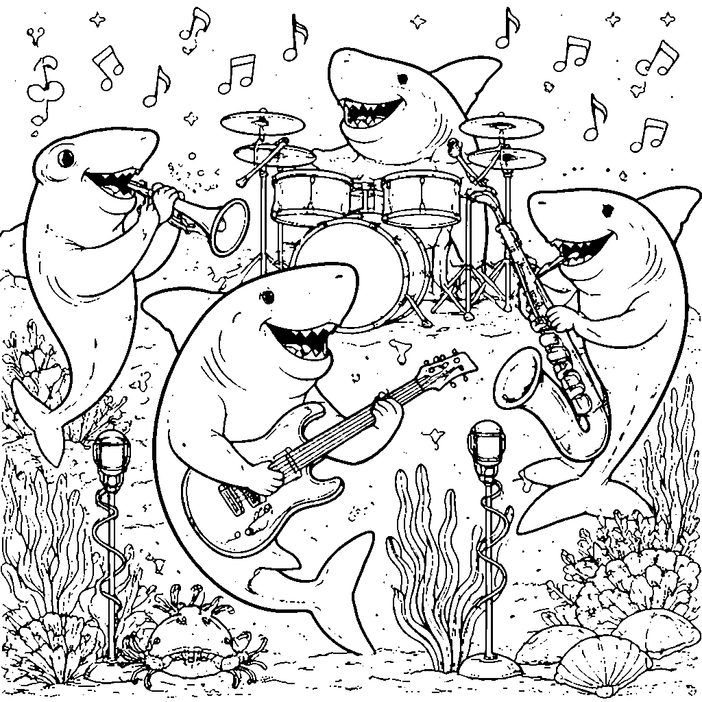 Shark Symphony Coloring Page