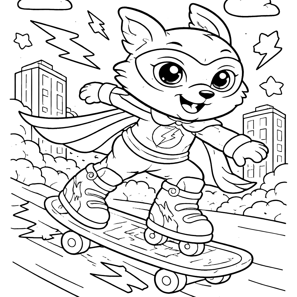 Skateboarding Superhero Coloring Page for Kids