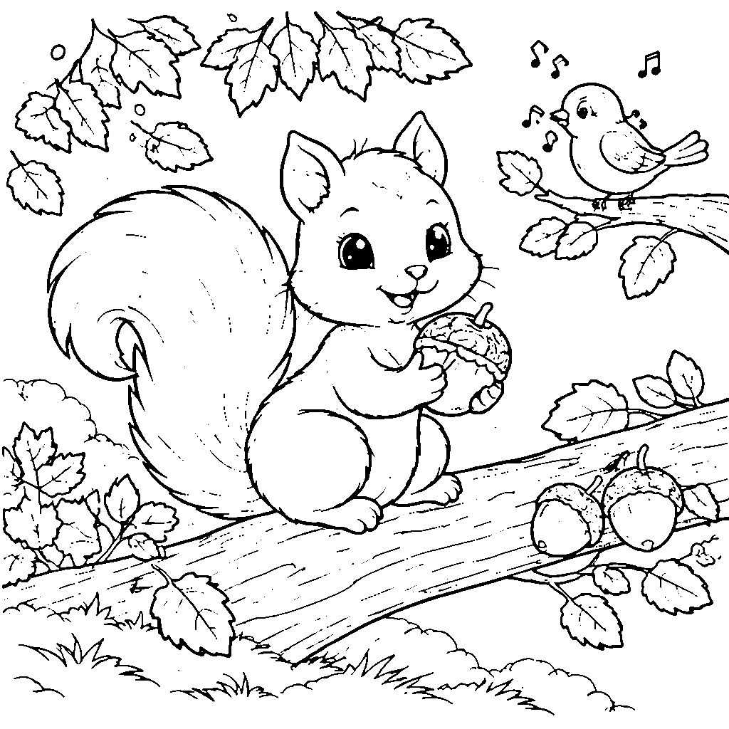 Cute Squirrel Gathering Acorns