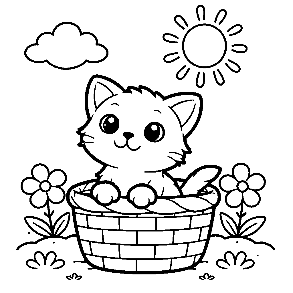 Cute kitten in a basket