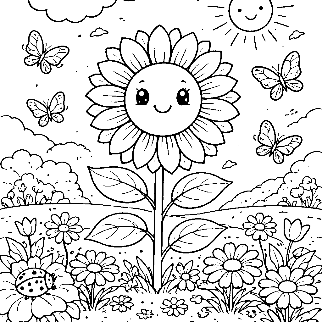 Sunflower in a Butterfly Garden