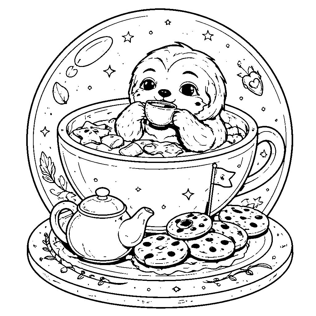 Charming Sloth Enjoying Tea in a Giant Teacup