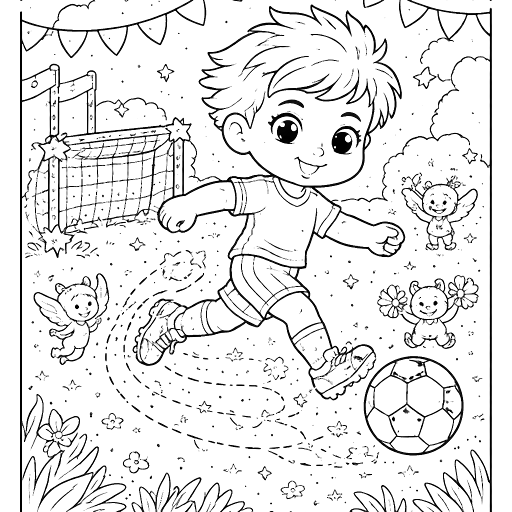 Enchanting Soccer Coloring Page with Fairy Dust