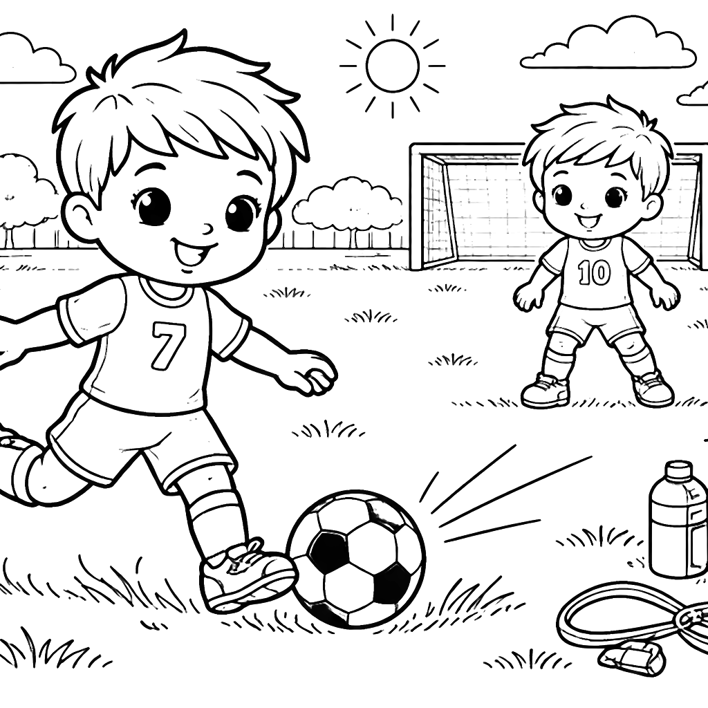 Exciting Soccer Coloring Page of a Perfect Pass