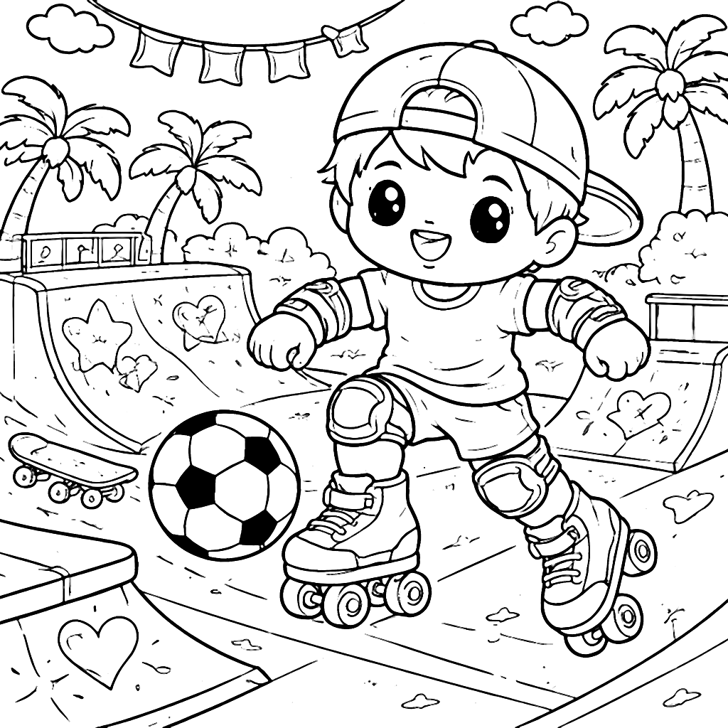 Exciting Soccer Fun at the Skate Park Coloring Page