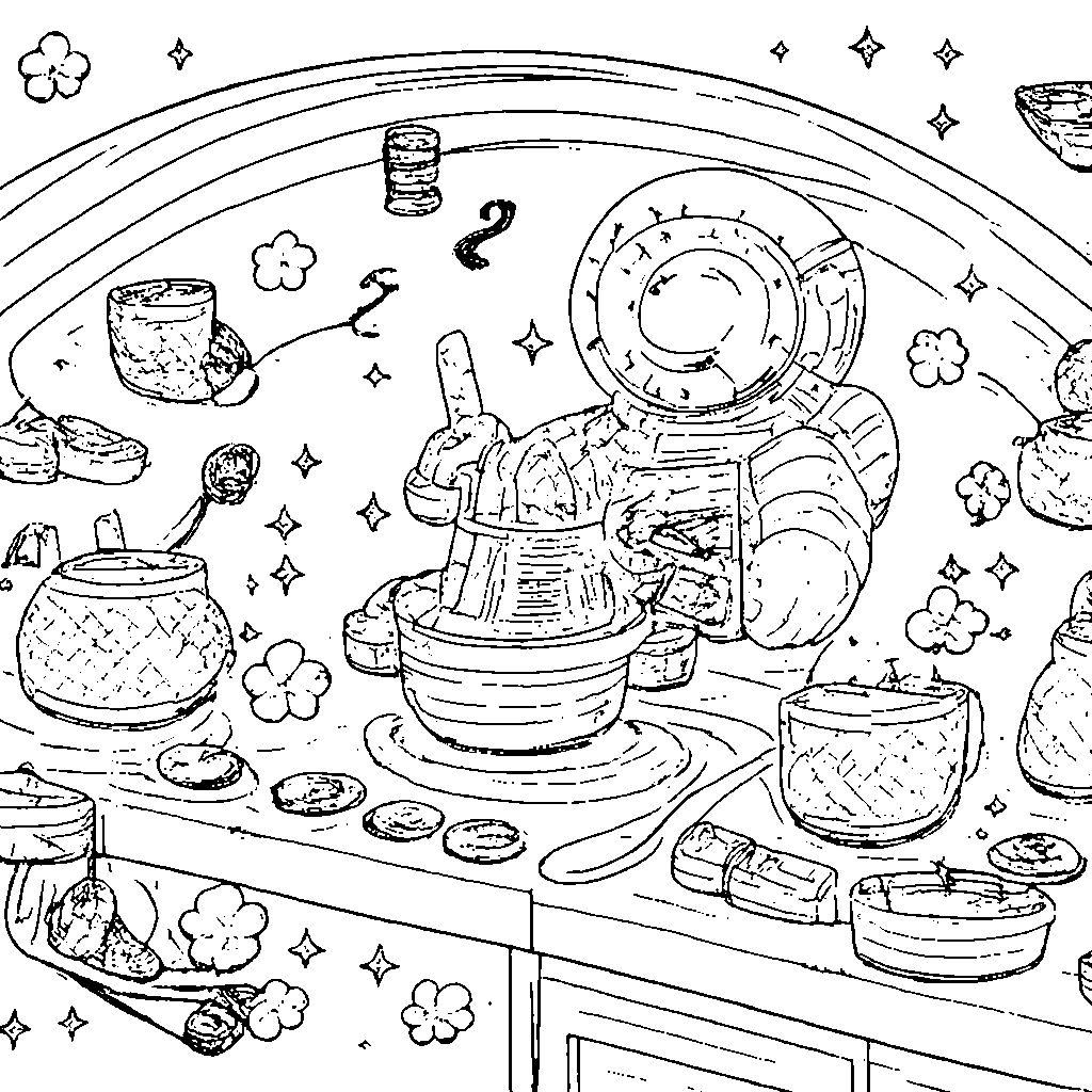 Galactic Cooking Adventure Coloring Page
