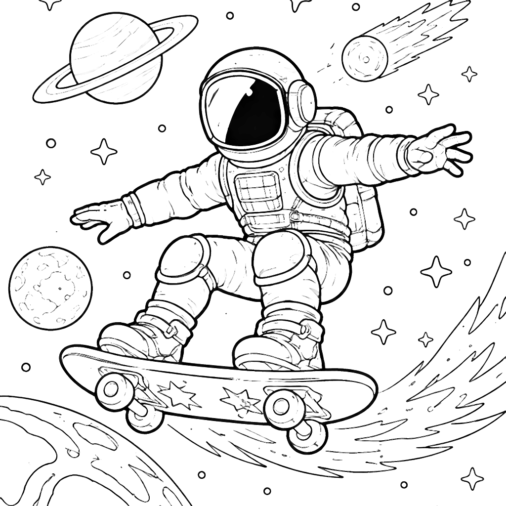 Space Skateboarder Coloring Page for Kids