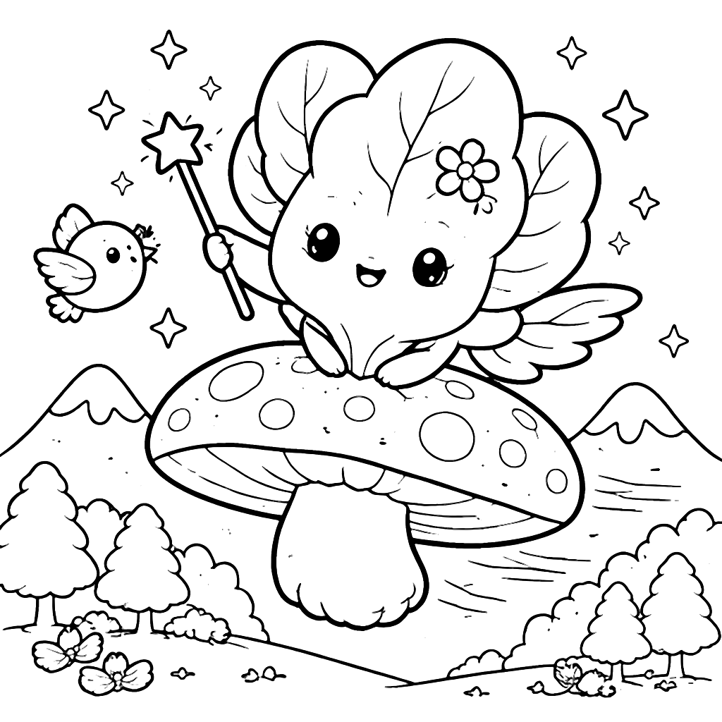 Spinach Flying on a Mushroom in a Magical Forest
