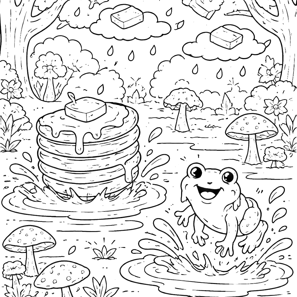 Splashing Pancakes Coloring Page for Kids