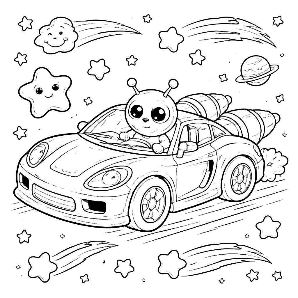 Exciting Sports Car in a Space Adventure Coloring Page
