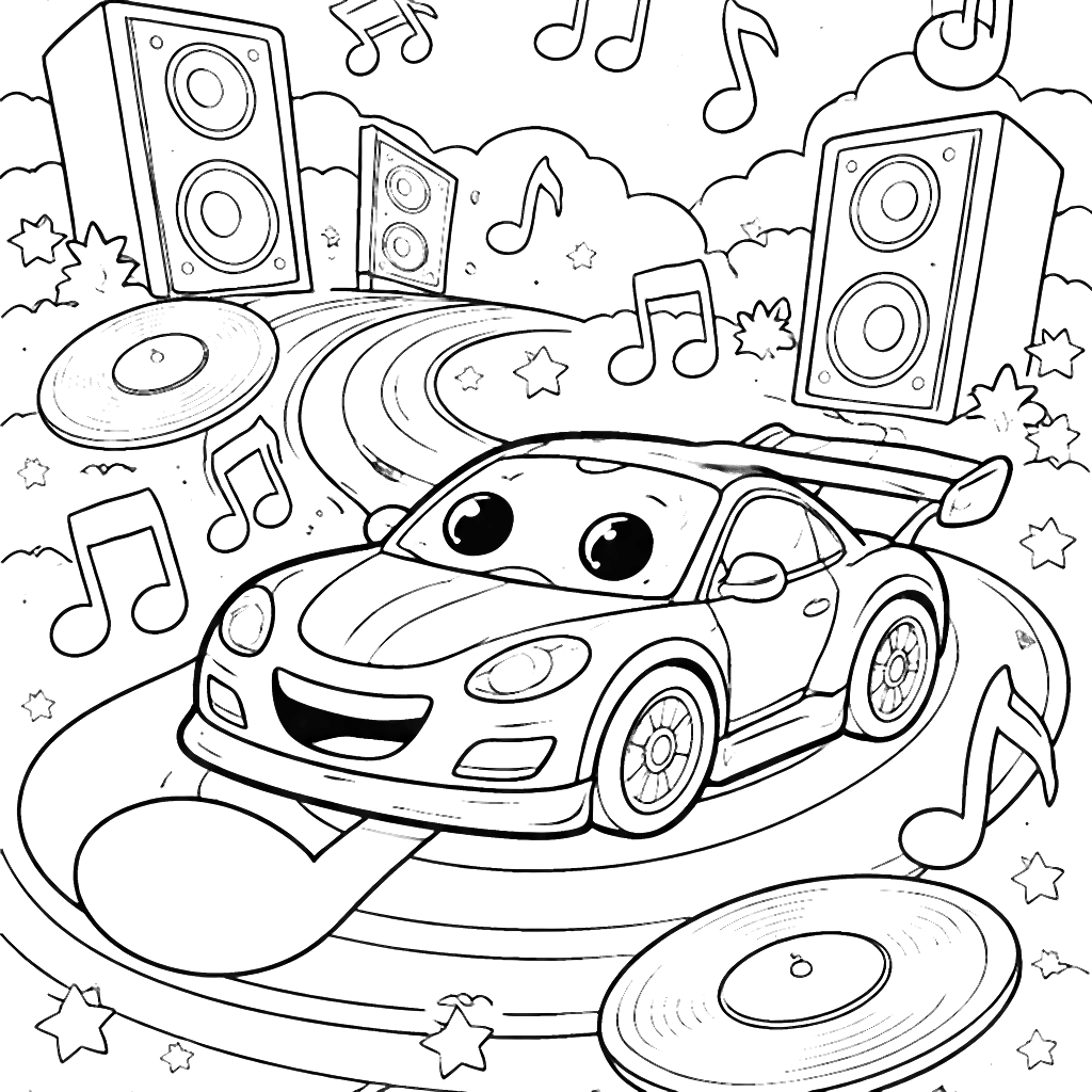 Sporty Car Coloring Page - Race Through Music
