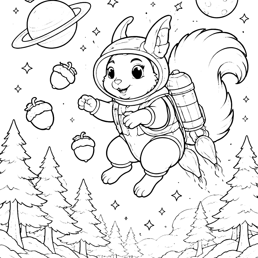 Cosmic Squirrel Coloring Page: Fun in Space