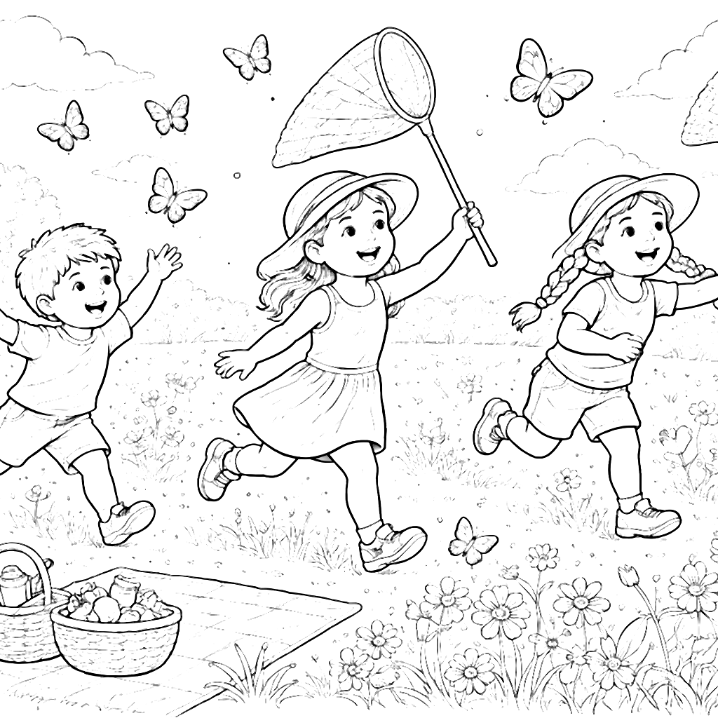 Joyful Summer Adventures: Children Chasing Butterflies