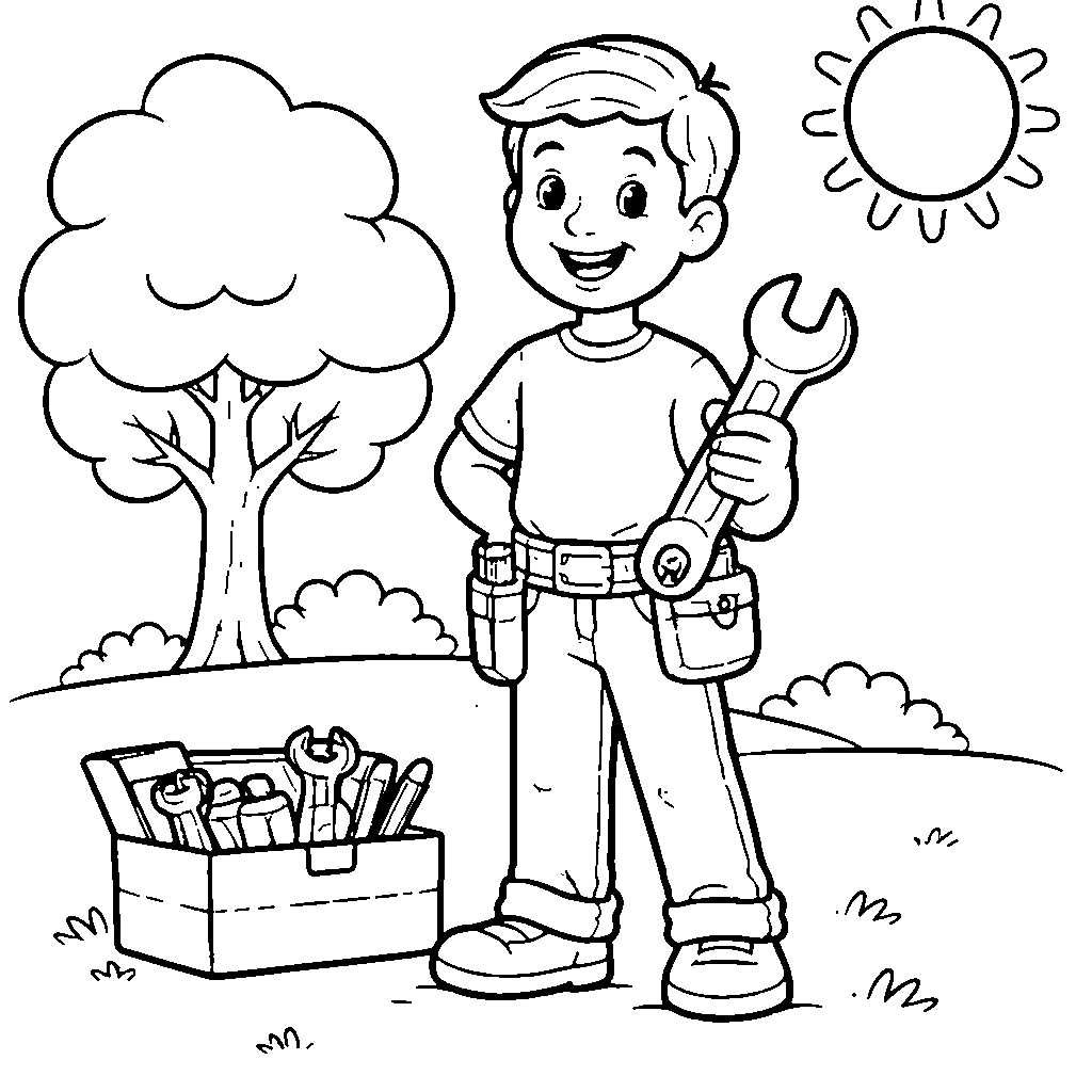 Dad with Tools Coloring Page