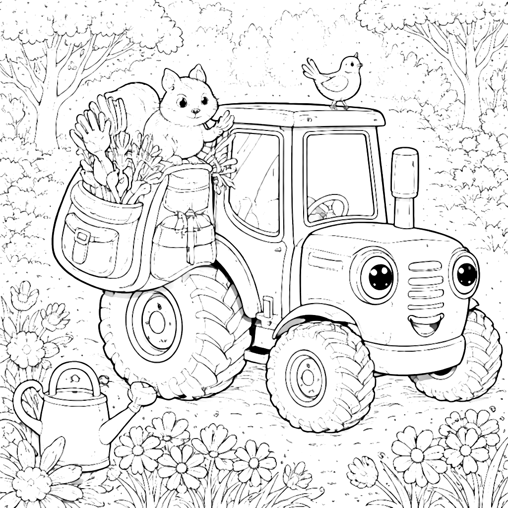 Charming Tractor in a Colorful Meadow - Coloring Page