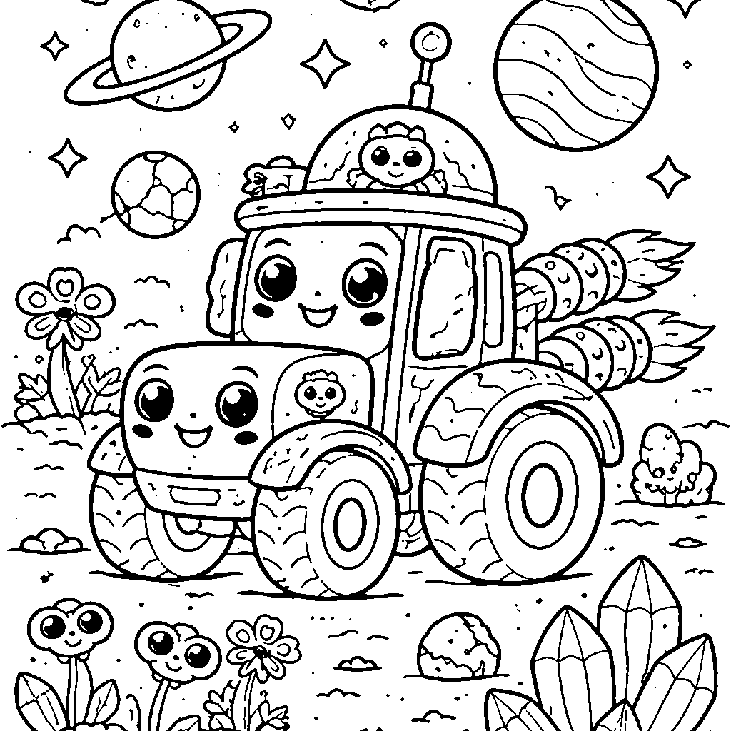 Tractor Space Adventure Coloring Page