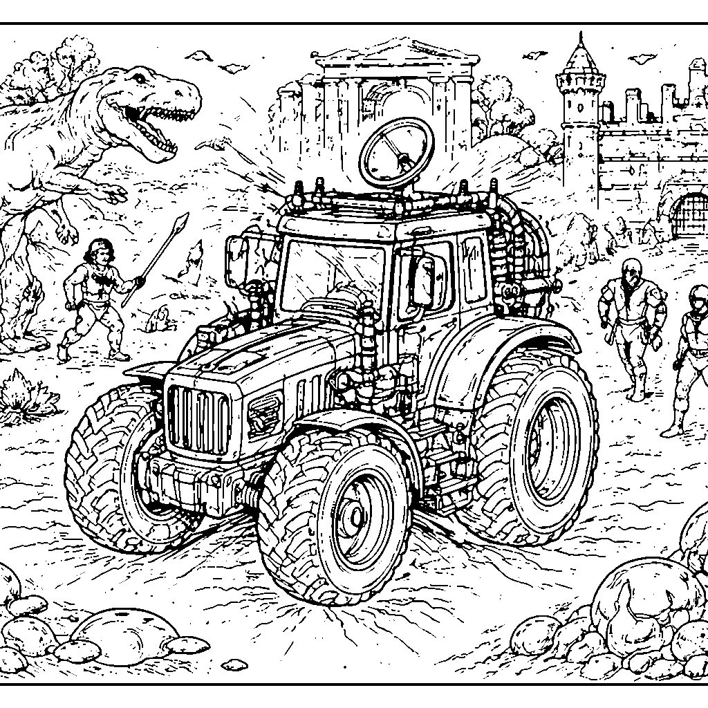 Tractor Time Machine Coloring Page