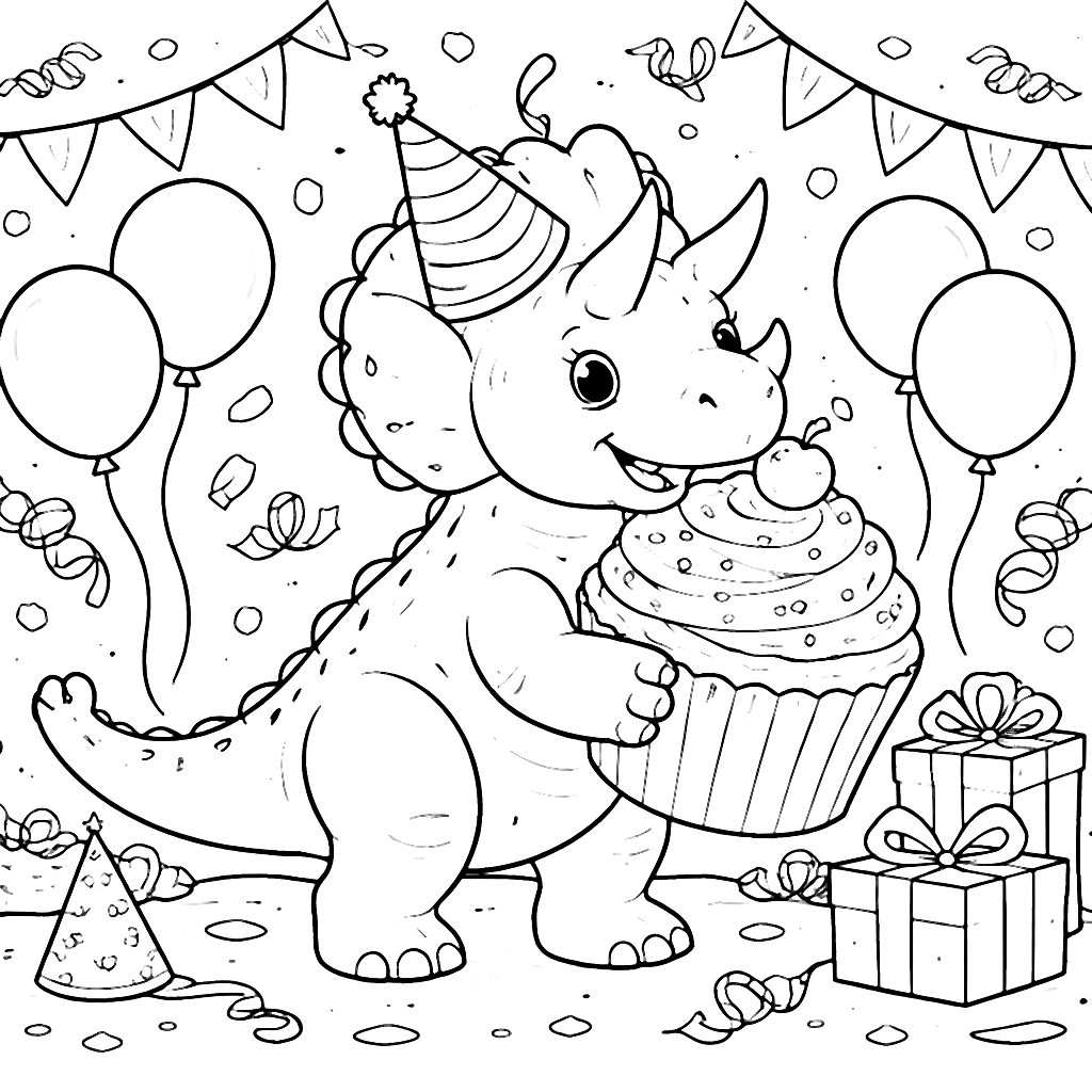 Triceratops Birthday Party Coloring Page
