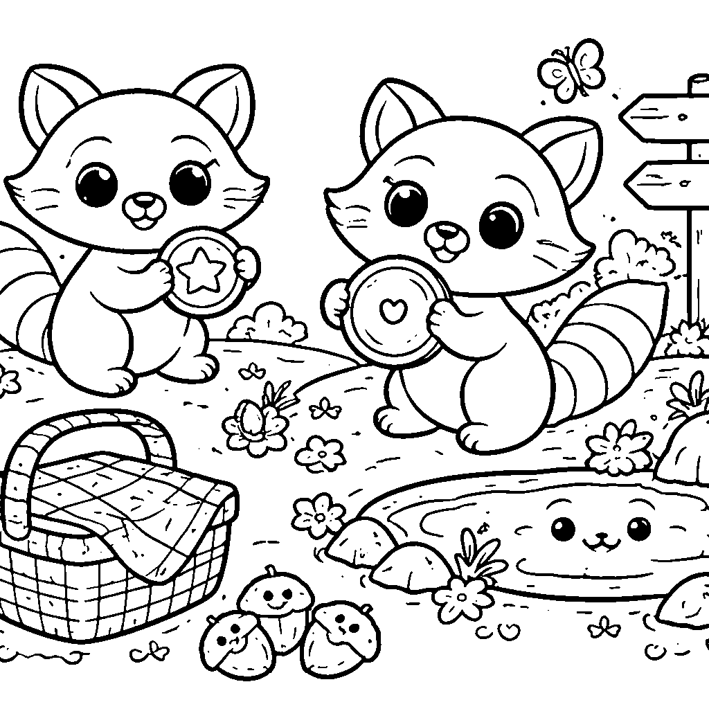 Mischievous Raccoons Coloring Page